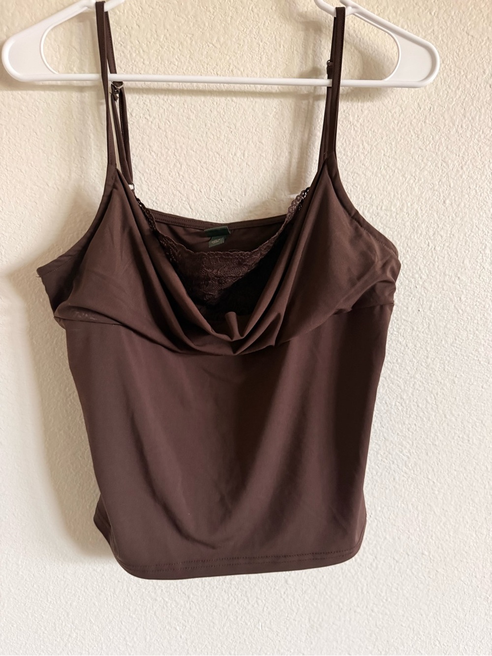 wild fable Brown Cowl Neck Lace-Trim Camisole